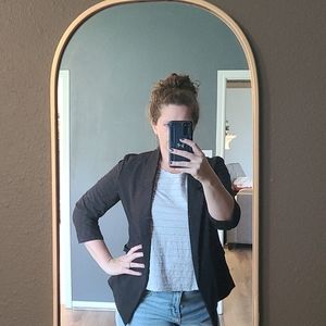 Black, open front, 3/4 sleeve women's blazer